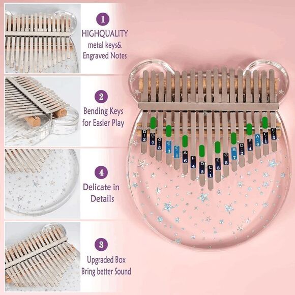 Kalimba Cute Transparent Acrylic Thumb Piano 17 Key With Tuner Hammer Instrument - Picture 4 of 8